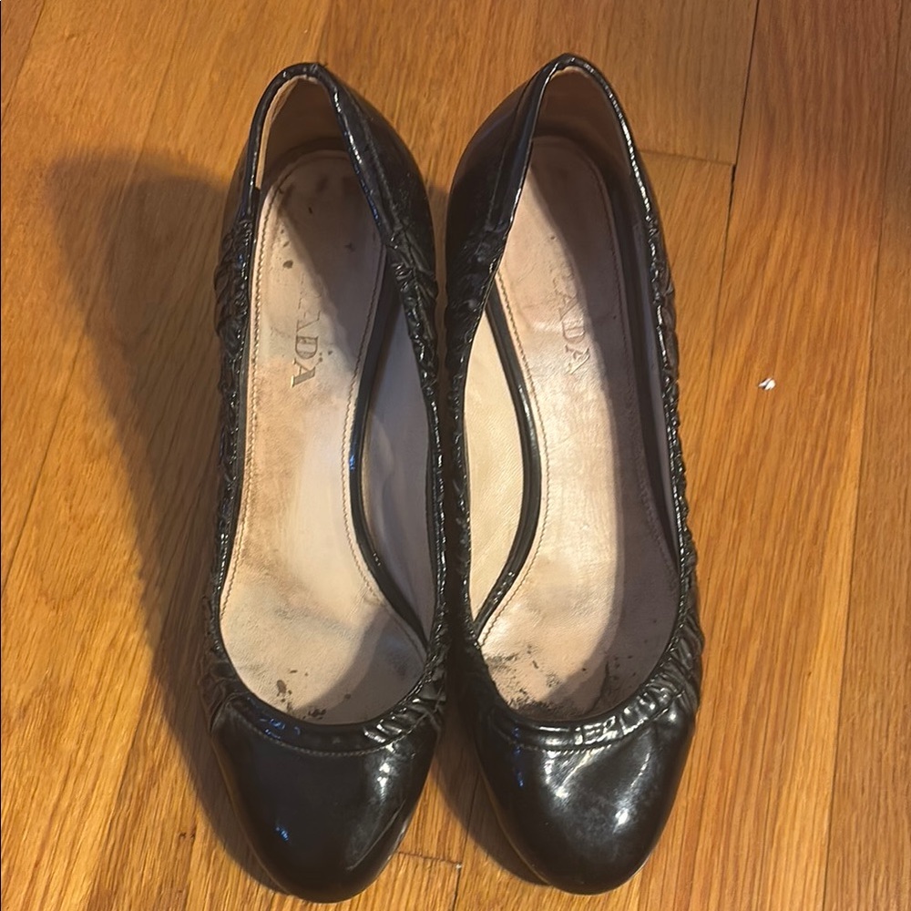 Prada Black Flats Patent Leather Pumps